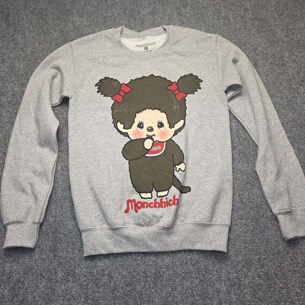 Monchhichi Women’s XS Light Gray Graphic Crewneck Sweatshirt Monkey Character